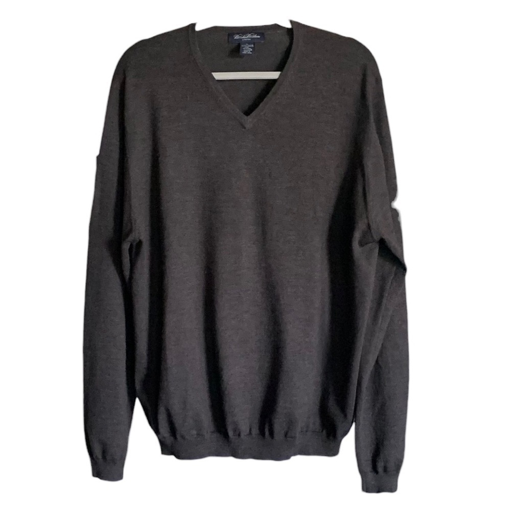 Brooks Brothers Charcoal Extra Fine Italian Merino Wool V Neck Sweater Sz XL